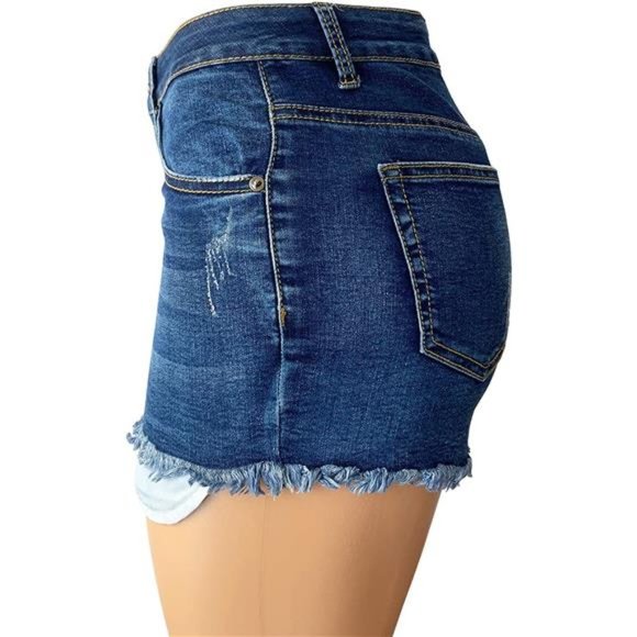 Women's Ripped Denim Shorts Mid Rise Body Enhancing Curvy Cutoff Distressed - Picture 3 of 5